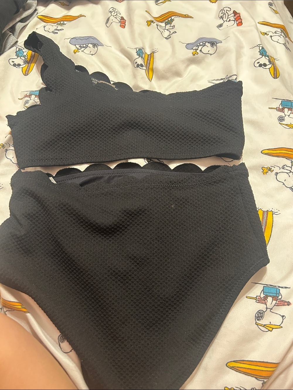 Black Scallop High-Waist Kids bikini